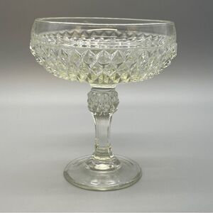 Vintage Indiana Glass Diamond Point Tall Footed Compote Bowl Clear Glass